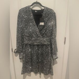 The Kooples Glittering Long Sleeve Dress in Silver Size 4 = size xl = US 10